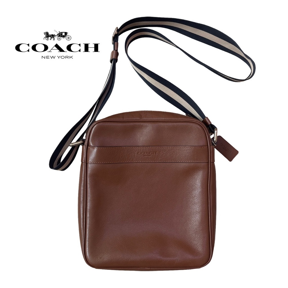 Coach F54782 Charles Flight Bag Brown Pebbled Leather Crossbody Messenger Bag
